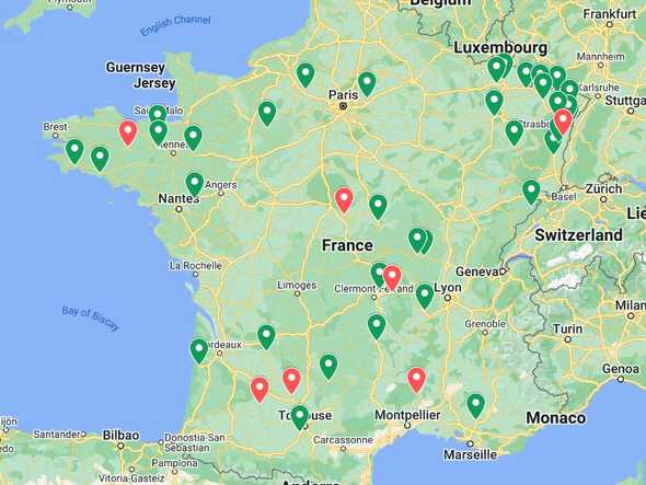 Carte des points de collecte Reco France au 10/09/2022